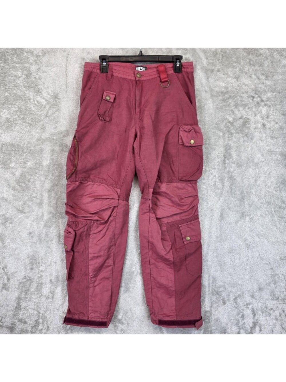 Diesel Cargo Pants Womens 27 Pink Linen Cotton Twill Ankle Zip Pockets Casual